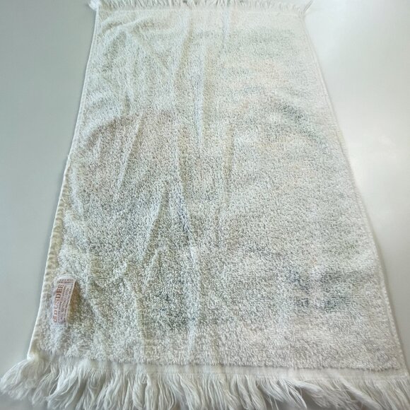 Vintage 1980s face towel, scenic forest print, fringed - Picture 4 of 9